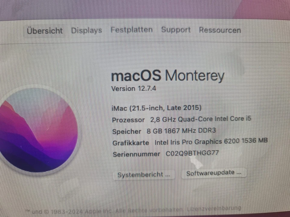 Apple iMac 21,5 Zoll Intel Core i5 2,8 GHz 8 GB RAM 1 TB HDD Modell 2015 - Bild 2 von 4