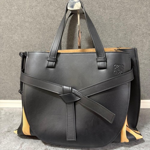 Loewe Gate Top Handle Bag Leather Black Beige Women Used Authentic
