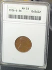 1926-S Lincoln Wheat Cent 1C PCGS  AU58  Old Soapbox Holder