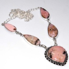 Pretty Peruvian Pink Opal 925 Silver Plated Necklace 18