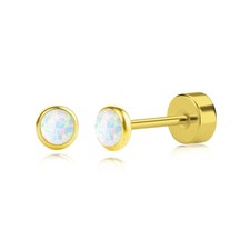 Opal Stud Earrings, 4 mm 14k Gold Stud Earrings Small Real Opal Earrings for Gir