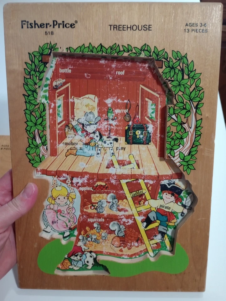 Two Vintage 70's Fisher Price Wooden Puzzles #518 And #511 Treehouse And Pups - Image 4 of 4