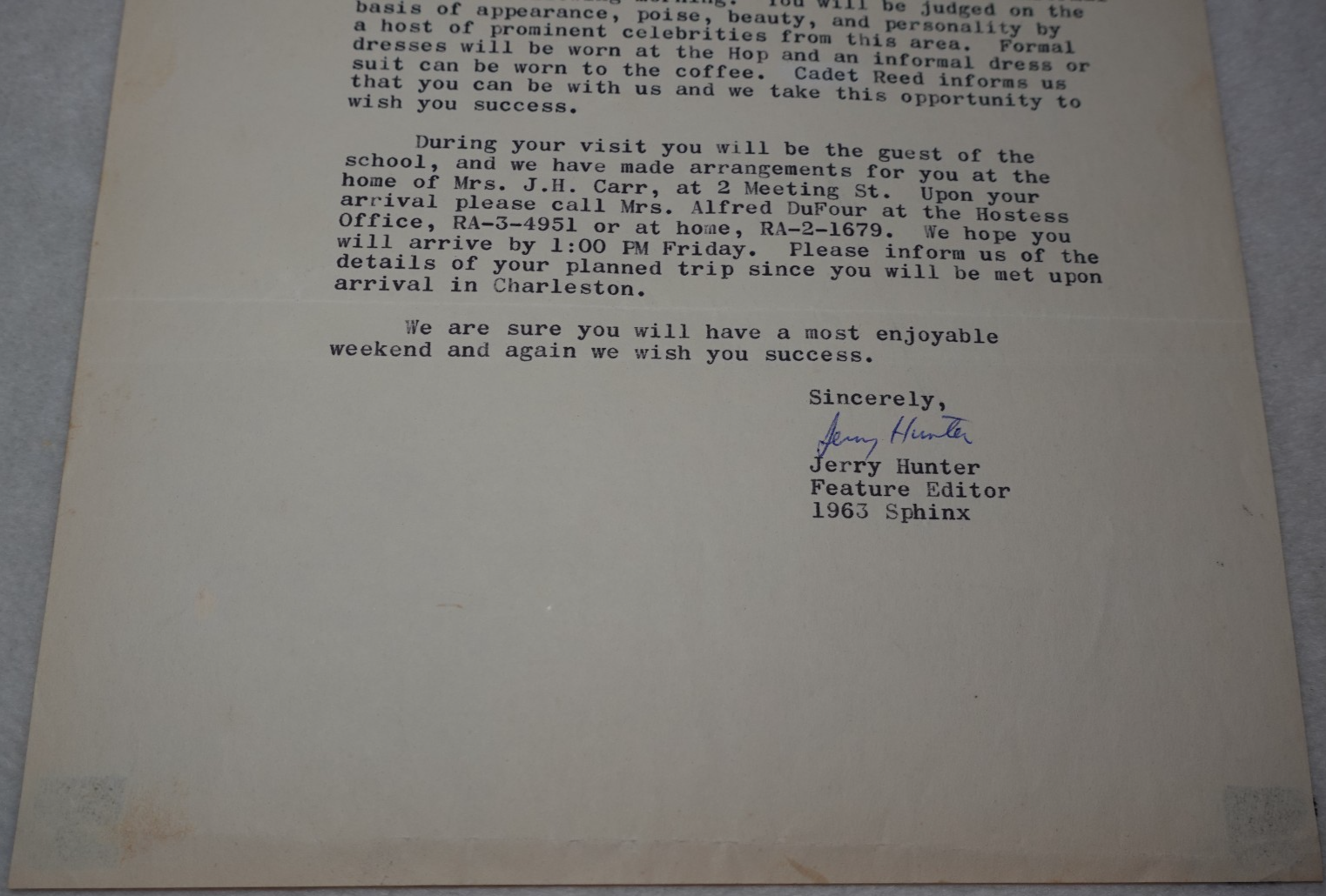 1963 The Citadel Military College Jerry Hunter Signed Sphinx Editor ...