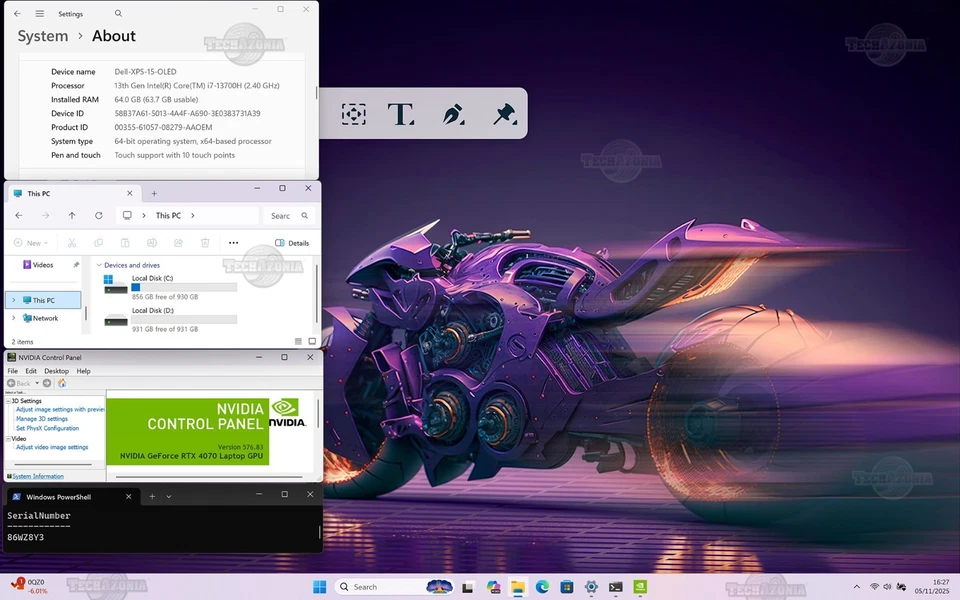 Dell XPS 9530 15.6″ 3.5K OLED Touch Laptop 64GB DDR5 RTX 4070, 2TB SSD i7-13700H - Image 4 of 4