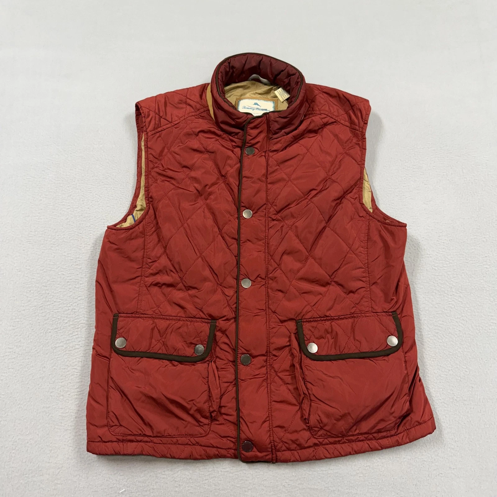 Tommy Bahama Vest Mens Large Red Quilted Snap Front Insulated Pockets Outdoor
