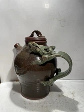Vtg Ceramic Teapot Jug Town Ware  Stoneware North Carolina Folk Art Dragon Be