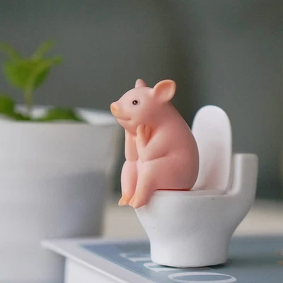 Cute Pig Decoration Decor Adorable Miniature Statue Toy Sitting on Toilet - image 1 of 4