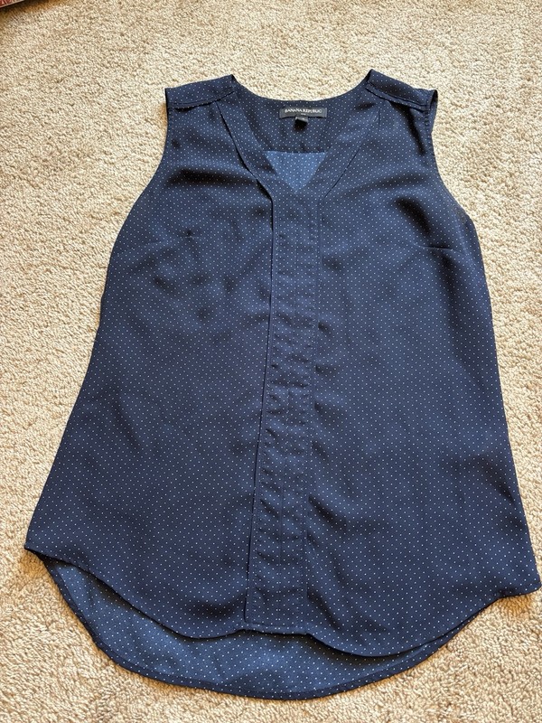 Banana Republic Women's Sleeveless Blouse Navy w/ White Polka-Dots Size XS VGUC