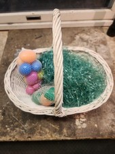 11" X 15" White Oval Easter Kids Basket Blue Woven Handle 5" Deep