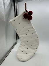 Hearth  Hand w/Magnolia Christmas Stocking Cream w/Red Embroidered Stars Poms