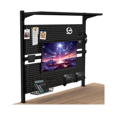 Clamp-on Desk Pegboard with 2 Monitor Stands, 42 x 35 inch Steel Pegboard for...