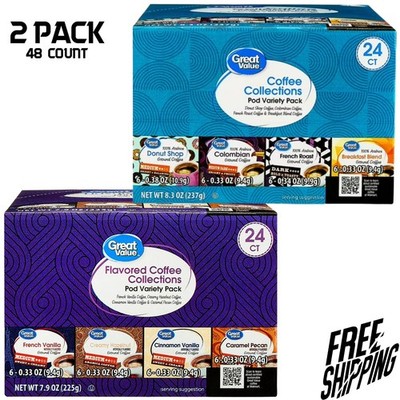 Great Value 100% Arabica Variety Pack , Flavored / Unflavored Coffee Pods, 48 ct