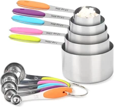10 pcs Measuring Cups and Spoons Set, Stainless Steel Cups & Spoons for Dry or L