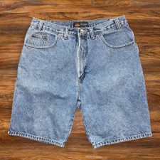 Vintage Route 66 Jean Shorts Mens 34 Blue Denim Jorts Y2K Relaxed Wide Leg Baggy