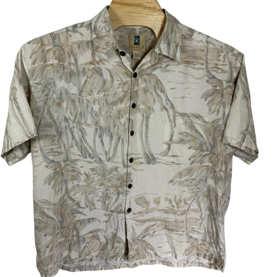 Camisa manga corta Kahala Hawaiian Islands para hombre XL hojas blancas rayón/algodón Foto 2 de 4