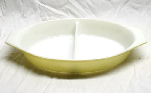 Vintage Pyrex MCM Lemon Yellow 1 Quart Divided Casserole Dish #5