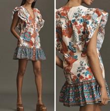 NWT Farm Rio Ruffle-Sleeve Button Front Mini Dress, Size XS