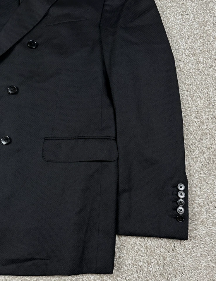 Blazer Gucci Para Hombres 56L EU 46L EE. UU. Negro Lana Mezcla Seda Chaqueta Doble Pecho Foto 2 de 4