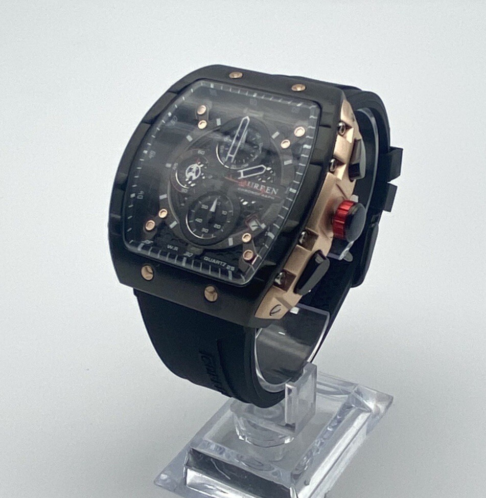 Montre chronographe noire étanche 47 mm avec cadran rectangulaire