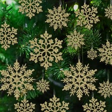 36PCS Gold Snowflake Christmas Tree Ornaments Plastic Glitter Decorations