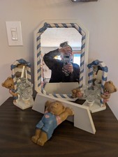 Vintage Home Interiors 4 piece Teddy Bear Wall Decor Set. Mirror, Sconces, Shelf