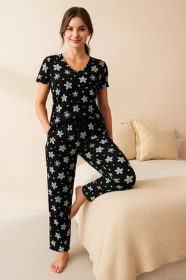 EX UK BRAND Womens Pyjamas Set Bottoms & Top 100% Cotton Ladies Loungewear Short Sleeve Pjs