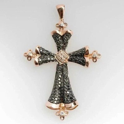 2.00 Ct Round Cut Lab-Create Black Men's Charm Pendant 14K Rose Gold Plated