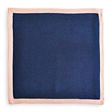 Frederick Thomas plain navy blue knitted pocket square with pink edging