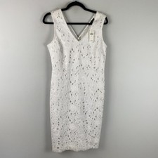Banana Republic White Lace Eyelet Sheath Dress Size 6 Sleeveless V Neck