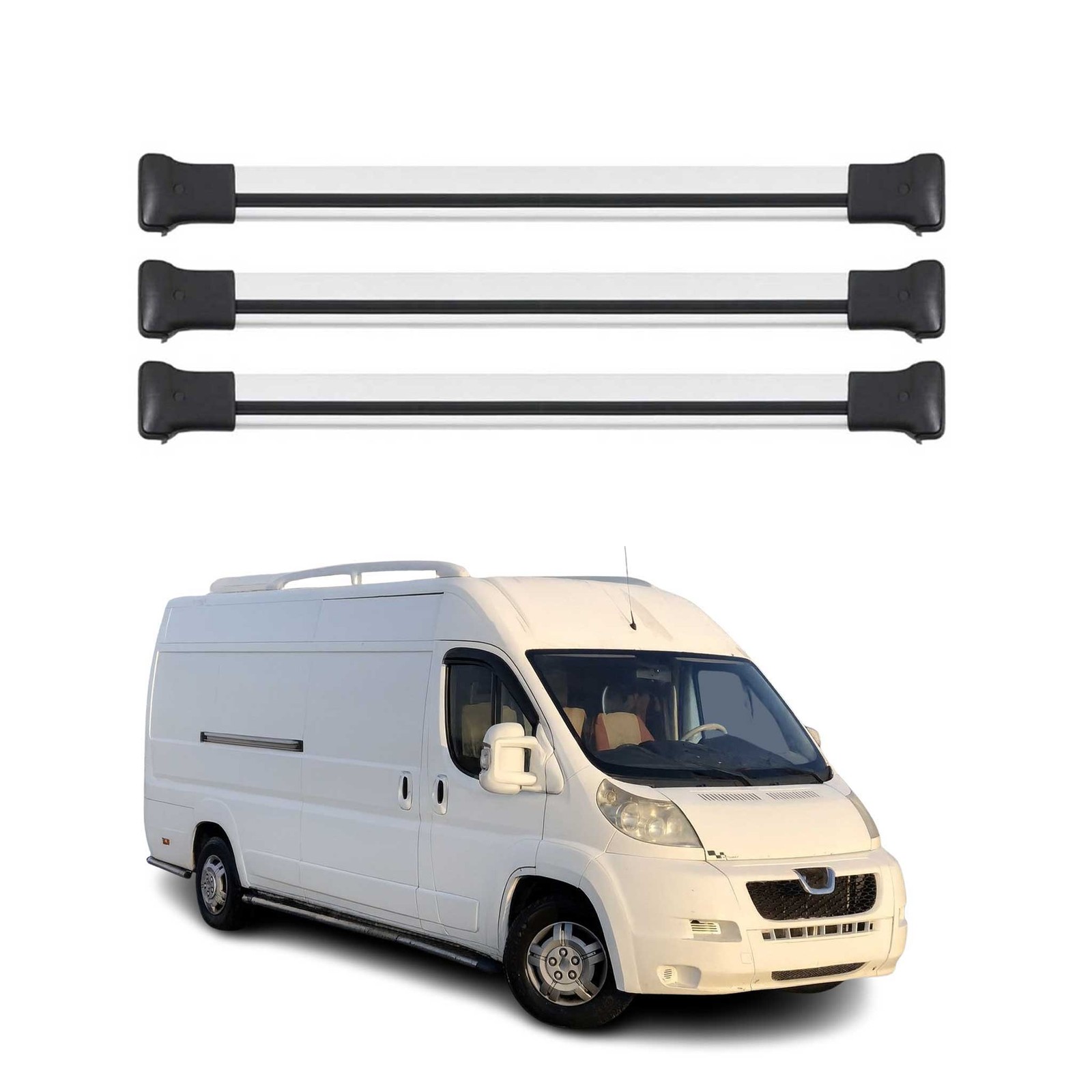 Barres de toit Peugeot Boxer 2006-2021 en aluminium gris avec 3 pièces transversales