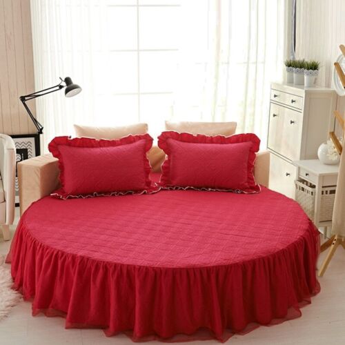 Round Fitted Sheet Cotton Quilted Bedspread Non-slip Mattress Cover Bed Skirts - Picture 32 of 37