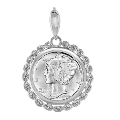 Silver Rope Edge 18 mm Sterling Silver Rope Edge 10 Cent Coin Prong Back Bezel Pendant ...