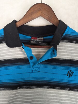 Boys Y2K Southpole Polo Size XL(20) Shirt Cyan Stripe Hiphop