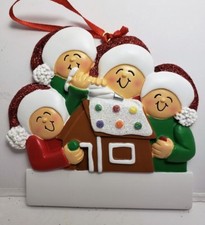 Personalized Building Gingerbread House Family Four Kids Christmas Ornament