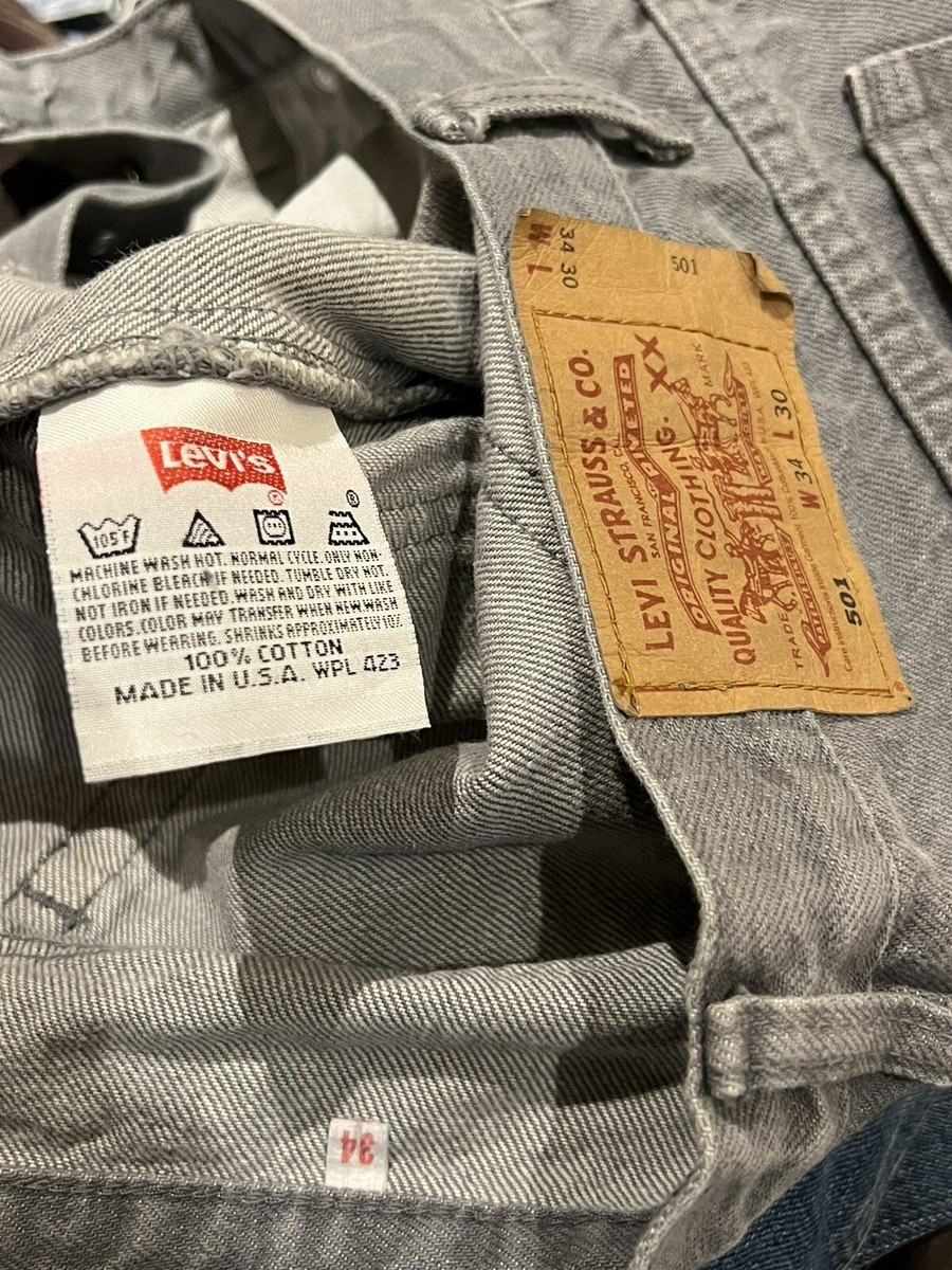 Levis 501 Made in USA gray denim jeans 34 x 30 (actual 32x28  