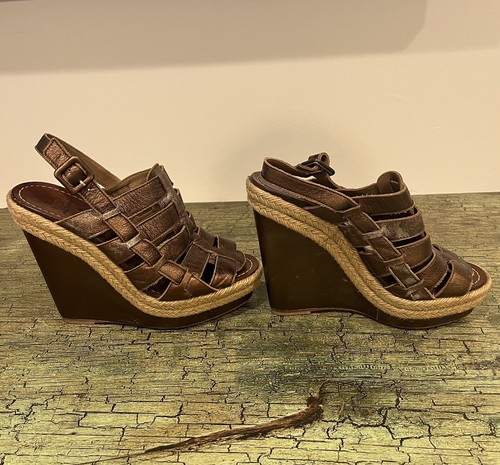 Christian Louboutin Metallic Bronze Leather Barcelona Wedge Sandals Size 37/7 - Picture 5 of 7