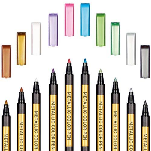 10 Colors Metallic Paint Marker Pen Kit Medium Bullet Tip 2mm Quick Drying Ma...