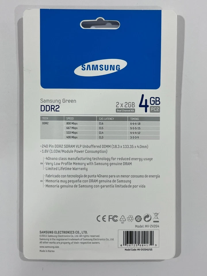 New Samsung 2x2GB PC2-6400 DDR2-800MHz non-ECC Unbuffered CL6 DIMM M379T5663FB3 - Image 3 of 3