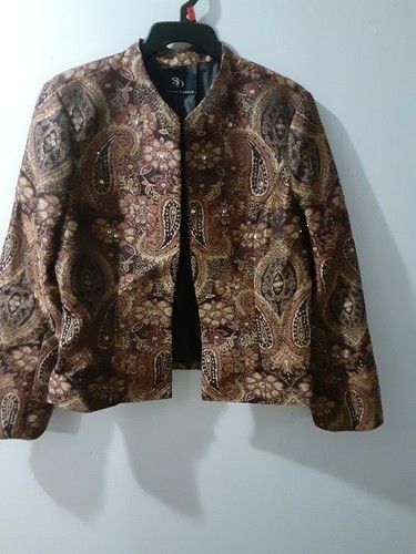 SANDRA DARREN WOMENS EMBROIDERED SEQUINS BROWN PAISLEY DESIGNER JACKET 12 - Picture 4 of 10