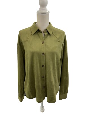 NWOT Lumiere Green Faux Suede Button Shirt Women s Large Long Sleeve Soft