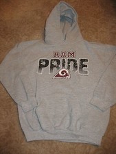 GILDAN Youth Large HOODIE SWEATSHIRT Gray/Red; RAM PRIDE EUC