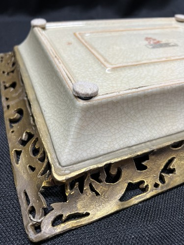 Large Brass & Ceramic Oriental Trinket Tray 11.75”x14.75”x2.5” - Picture 16 of 24