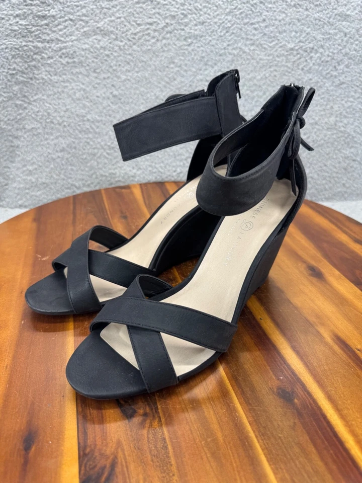 Zapatos de vestir para mujer Chinese Laundry de tacón alto talla 11 negros con plataforma cuñas Foto 3 de 4