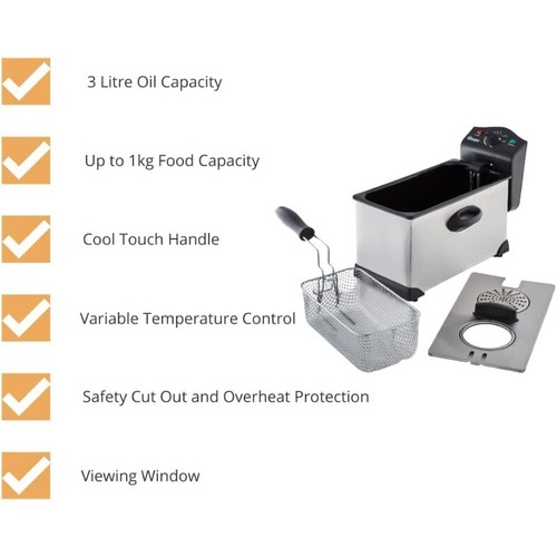 Swan SD6040N 3 L Stainless Steel Deep Fat Fryer Viewing Window/Safety Cut Out - Picture 2 of 13