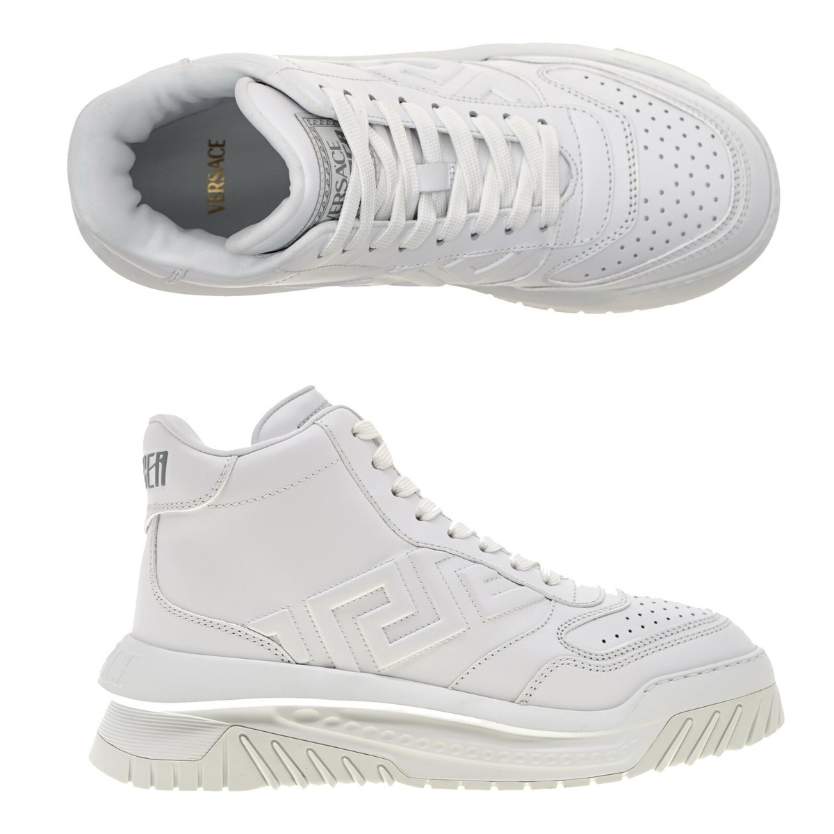 Versace Greca High Top Sneakers Odissea White Leather Size 44 11