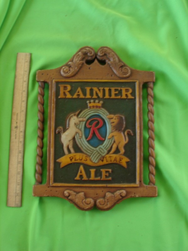 Vintage Rainier Ale Beer Sign Plaque Sicks Rainier Brewing Co