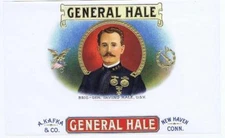 General Hale Brig-Gen. Irving Hale, U.S.V. original  cigar label Kafka New Haven