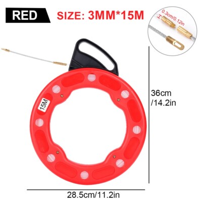 Fish Tape Wire Cable Line Puller 50ft 1/8 in Steel with High Plastic Case Red US