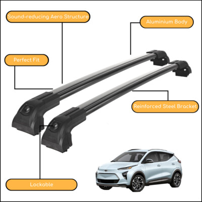 Strong Roof Rack Cross Bars for Chevrolet Bolt EUV 2021-2023 Up Black