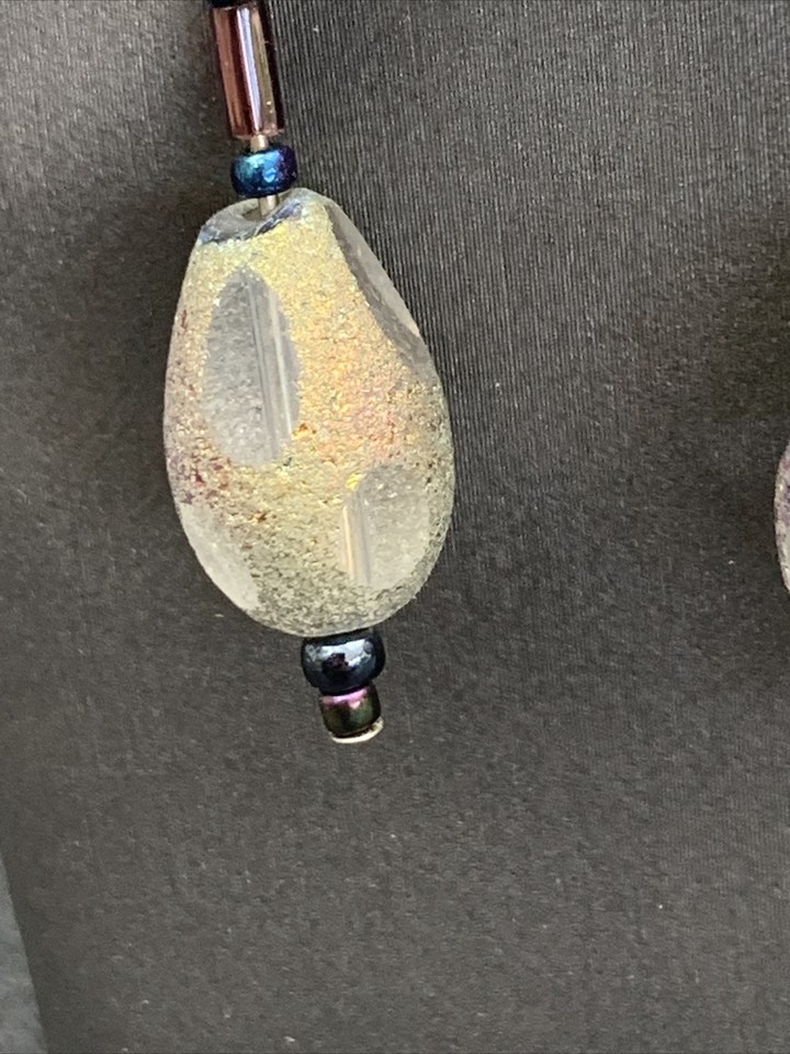 Vintage art glass rainbow drop dangle Pierced Earrings 2”BoHo Bohemian